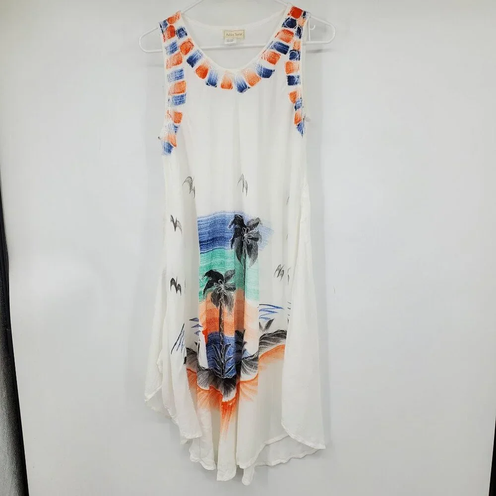 Ashley Taylor Multicolor Trapeze Flowy‎ Palm Tree Printed Swim Cover Up Dress